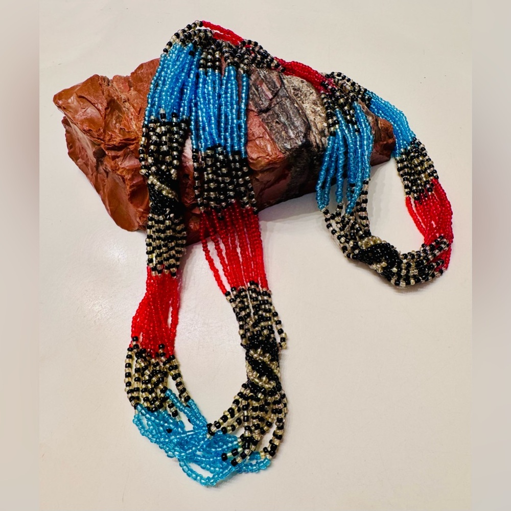 Plains Powwow 28” Nine Strand Torsade Necklace Czech Silver-Lined Seed Beads